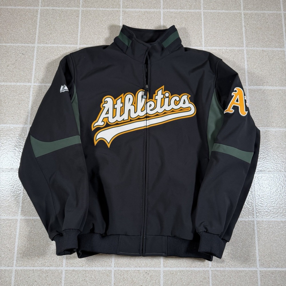 Vintage Oakland Atheltics Softshell Jacket Mens XL Black Majestic Dugout Therm